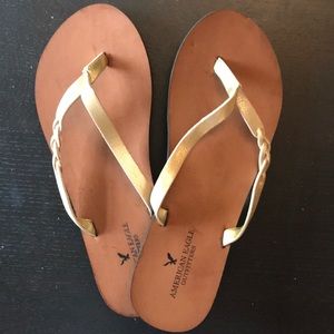American eagle outfitters gold flip flops